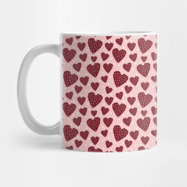 Red floral hearts with polka dot pattern for Valentine's Day on pink background by ArtMorfic